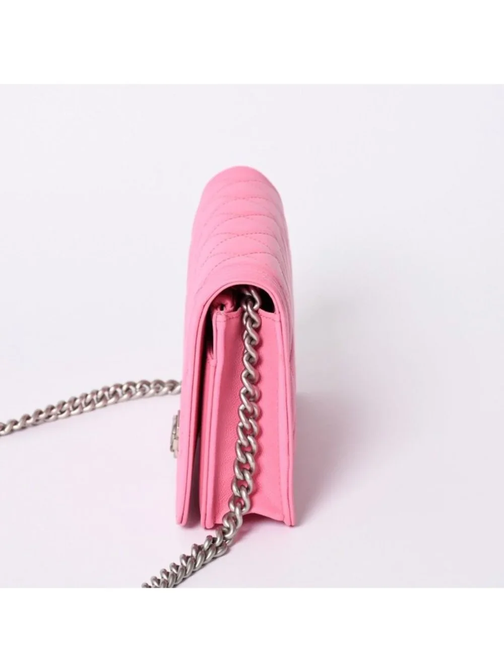 Chanel Boy Chain Wallet CC Logo Caviar Leather Pink Shoulder Bag